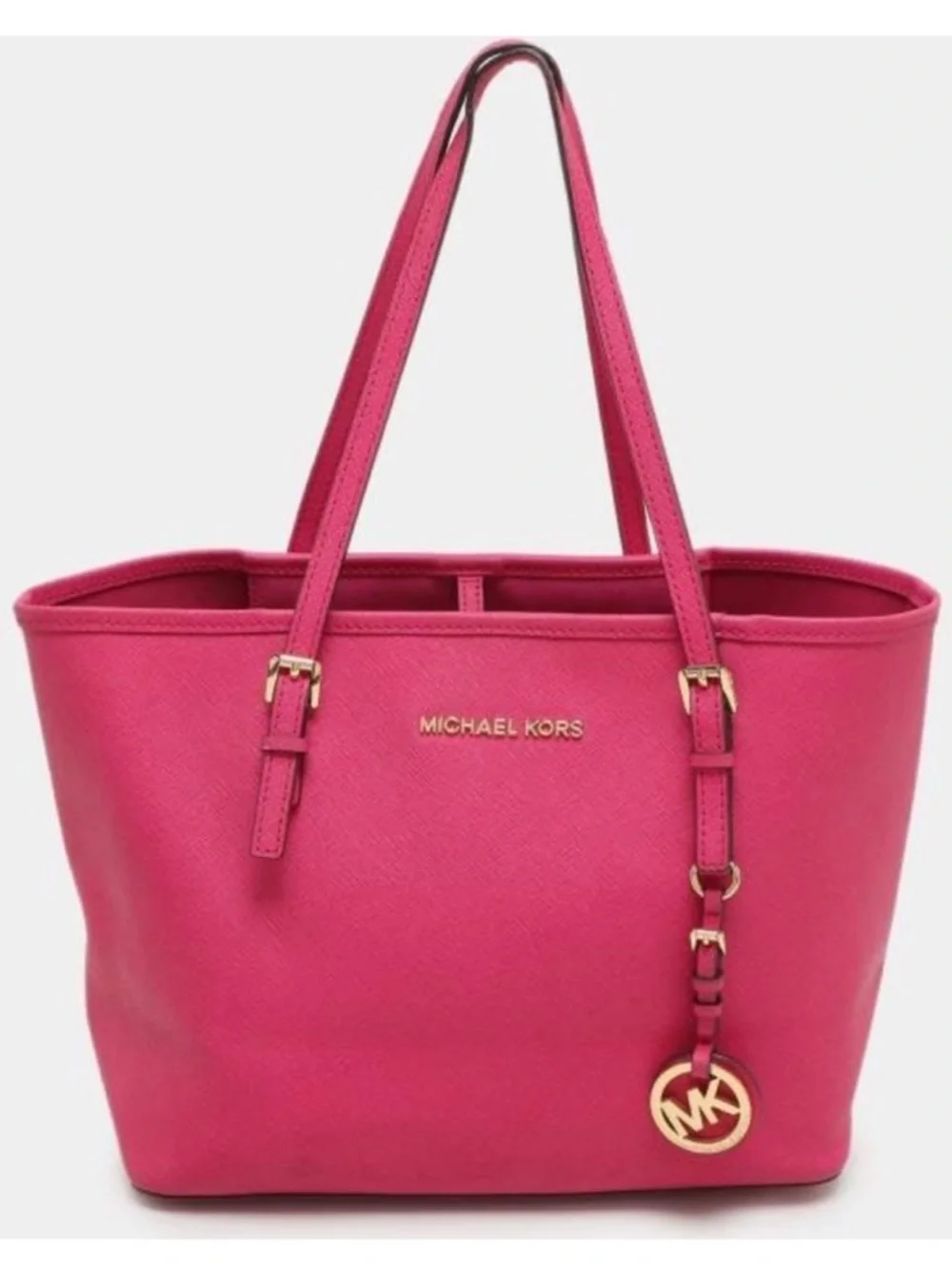Michael Kors Fuchsia Saffiano Leather Tote with Gold Hardware